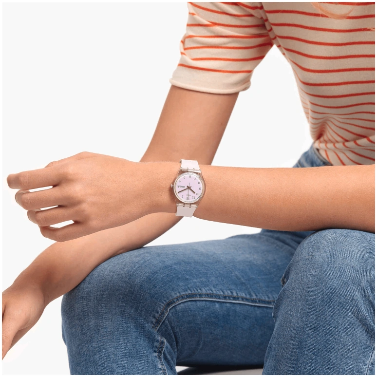 Swatch,Originals 34mm,34mm,Plastic,Pink,Green,Sapphire,Crystal Glass,GE714
