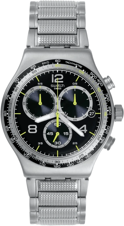 Swatch,CLASSIC 43mm,43mm,Stainless Steel,Black,Quartz,Chronograph,Day,YVS411G