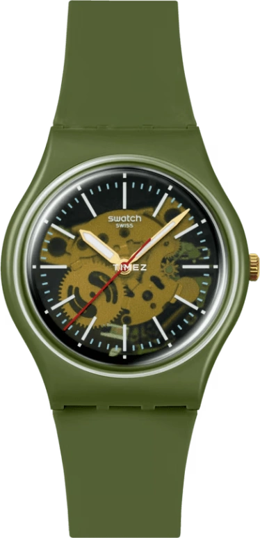 Swatch,Originals 34mm,34mm,Bio-sourced,Dark Green,Quartz,Sapphire,Crystal Glass,Tonneau,SO28G110