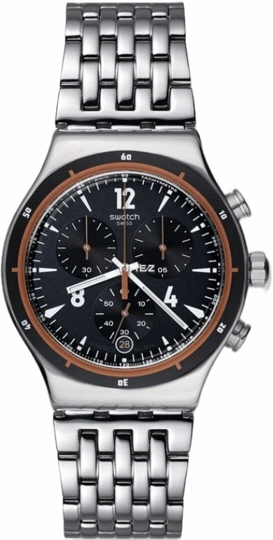 Swatch,Other 43mm,43mm,Stainless Steel,Black,Quartz,Chronograph,Day,YVS419G