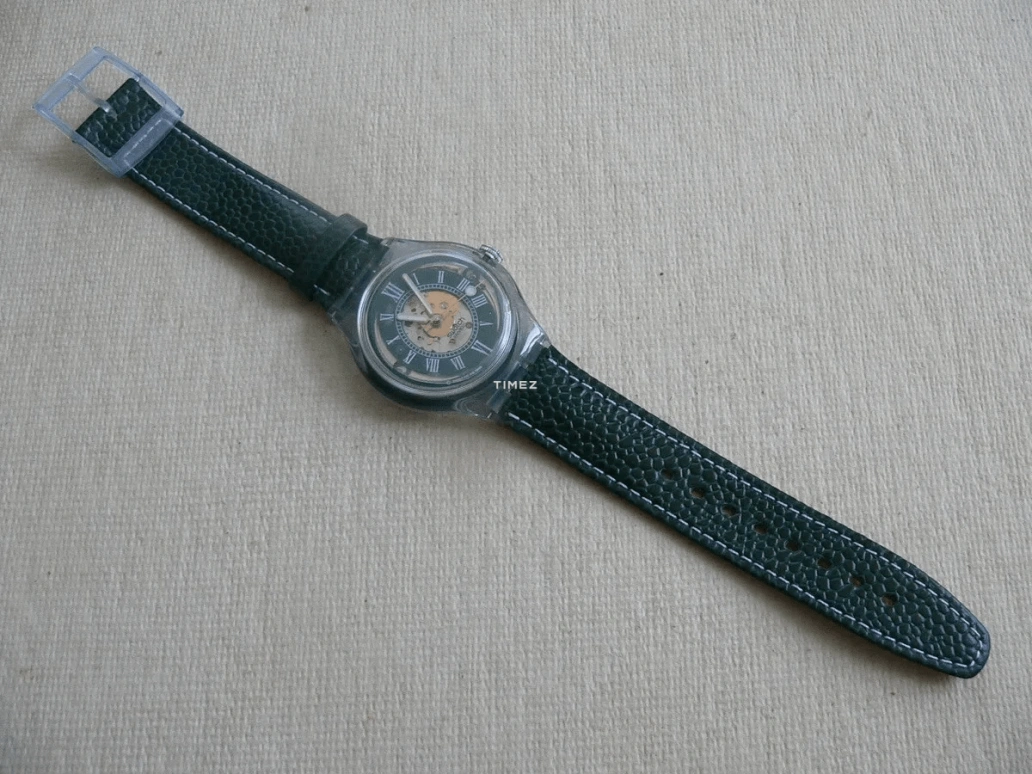 Swatch,Other ,Plastic,Green,Skeleton,Automatic,Sapphire,Crystal Glass,Tonneau,SAN104