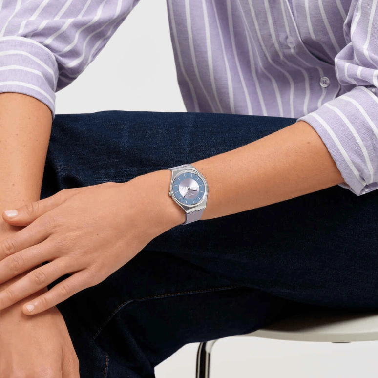 Swatch,SKIN 38mm,38mm,Stainless Steel,Silver,Blue,Quartz,Round,Silver,SYXS157