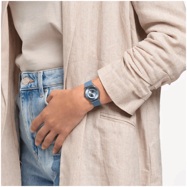 Swatch,Other 34mm,34mm,Bio-sourced,Blue,Quartz,Sapphire,Crystal Glass,Round,SS08N100,SS08N100-S14