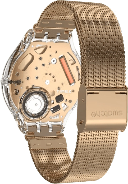 Swatch,SKIN 36.80mm,36.80mm,Plastic,Rose Gold,Quartz,Tonneau,Transparent,SVOK107M