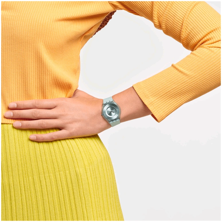 Swatch,Other 34mm,34mm,Bio-sourced,Green,Quartz,Sapphire,Crystal Glass,Round,SS08G100,SS08G100-S14