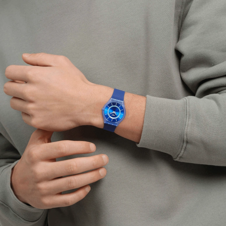 Swatch,SKIN 34mm,34mm,Bio-sourced,Blue,Quartz,Round,SS08I100