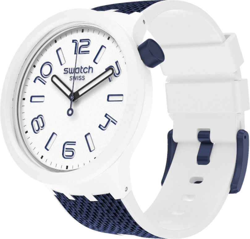 Swatch,THE BOLD 47mm,47mm,Plastic,White,Sapphire,Crystal Glass,Closed,SO27W102