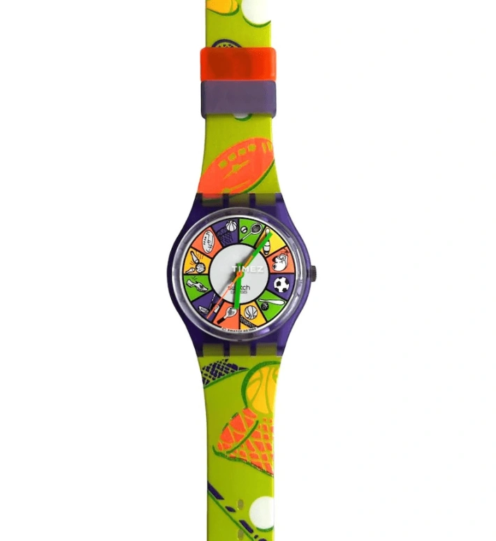Swatch,Other 34mm,34mm,Plastic,Multi-Color,Quartz,Sapphire,Crystal Glass,Tonneau,GV107