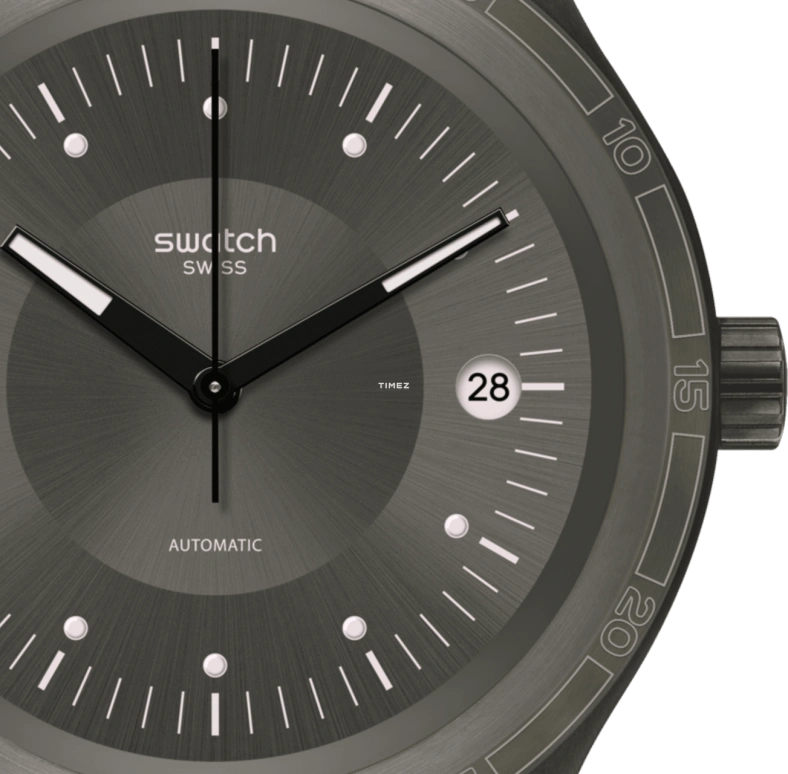 Swatch,IRONY 42mm,42mm,Stainless Steel,Grey,Automatic,Day,Tonneau,YIM401