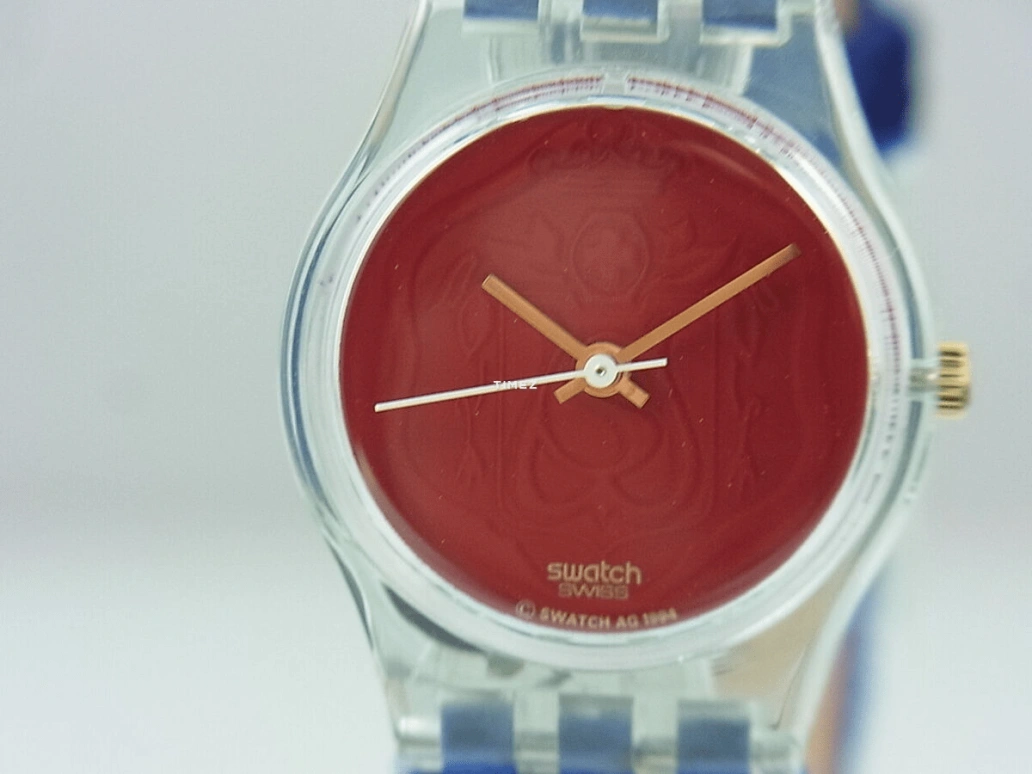 Swatch,Other 25mm,25mm,Plastic,Red,Quartz,Sapphire,Crystal Glass,Round,LG114