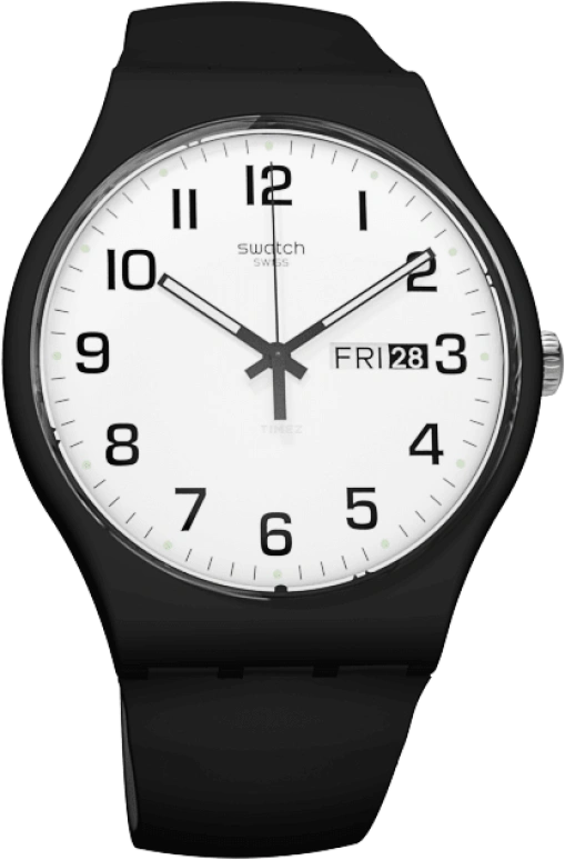 Swatch,CLASSIC 41mm,41mm,Plastic,White,Quartz,Date,Day,SUOB705