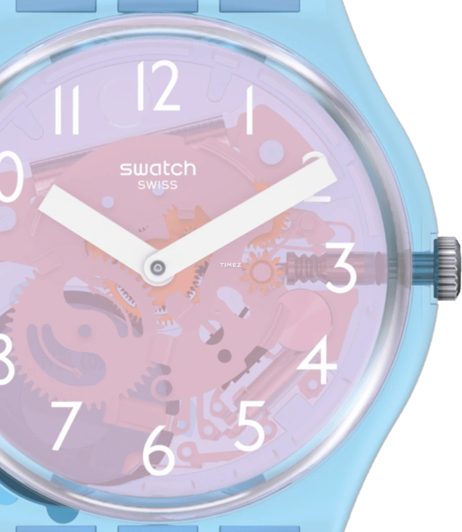 Swatch,Other 34mm,34mm,Plastic,Pink,Quartz,Tonneau,Blue,GL126