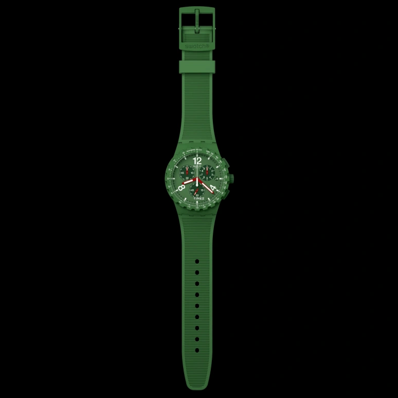 Swatch,Originals 42mm,42mm,Plastic,Green,Quartz,Chronograph,Day,SUSG407