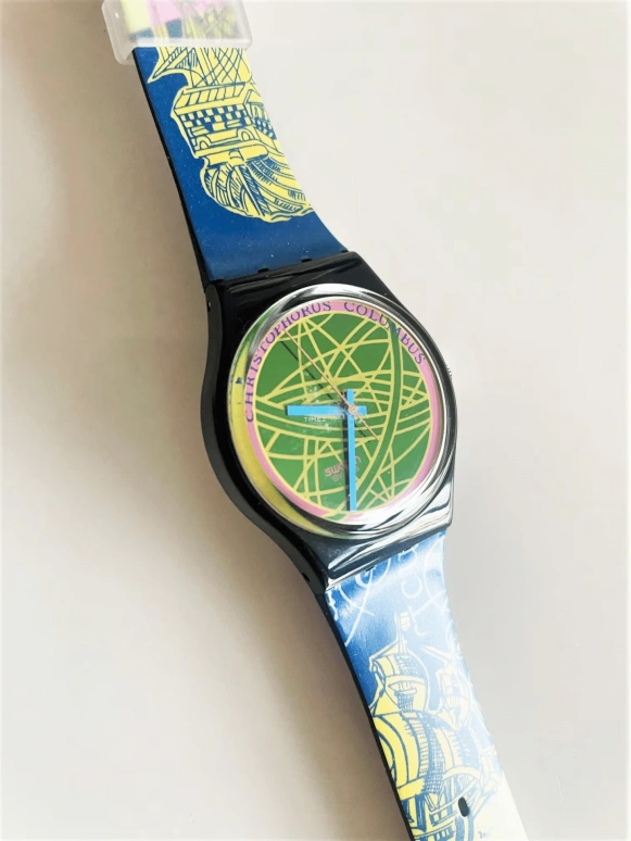 Swatch,Other 34mm,34mm,Plastic,Green,Quartz,Crystal Glass,Round,GB137