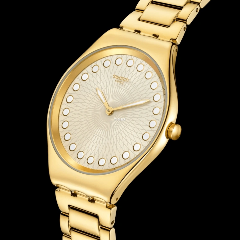 Swatch,Other 38mm,38mm,Stainless Steel,Cream,Quartz,Round,Gold,SYXG126G