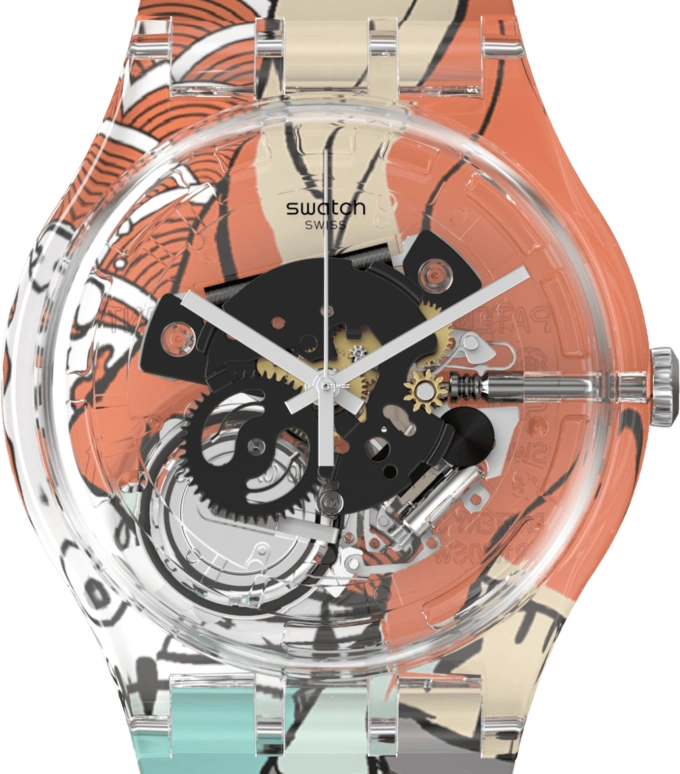 Swatch,Originals 41mm,41mm,Plastic,Transparent,Quartz,Round,SUOK136,SUOK136-054