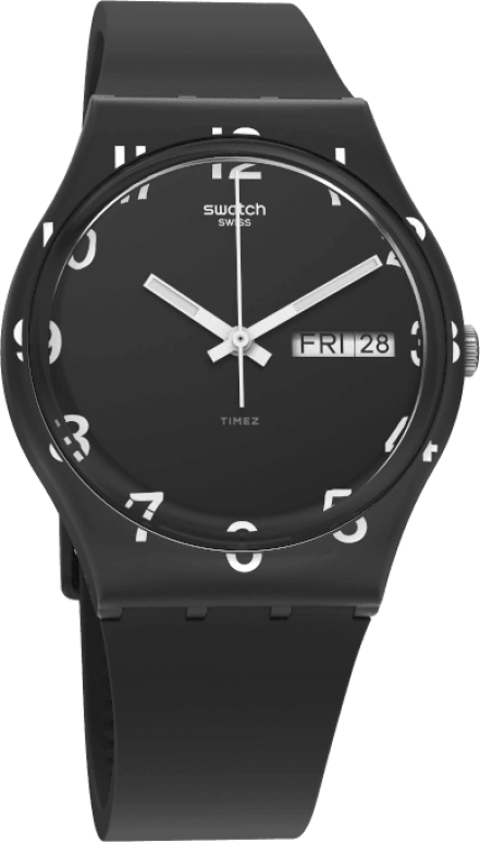 Swatch,Originals 39.20mm,39.20mm,Plastic,Black,Sapphire,Crystal Glass,Closed,GB757