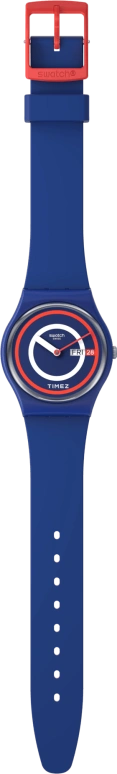 Swatch,Originals 34mm,34mm,Bio-sourced,Blue,White,Red,Quartz,Date,Day,SO28N703