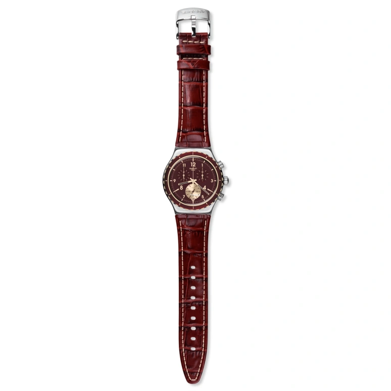Swatch,Other 43mm,43mm,Stainless Steel,Wine Red,Red,Quartz,Chronograph,Day,YVS418