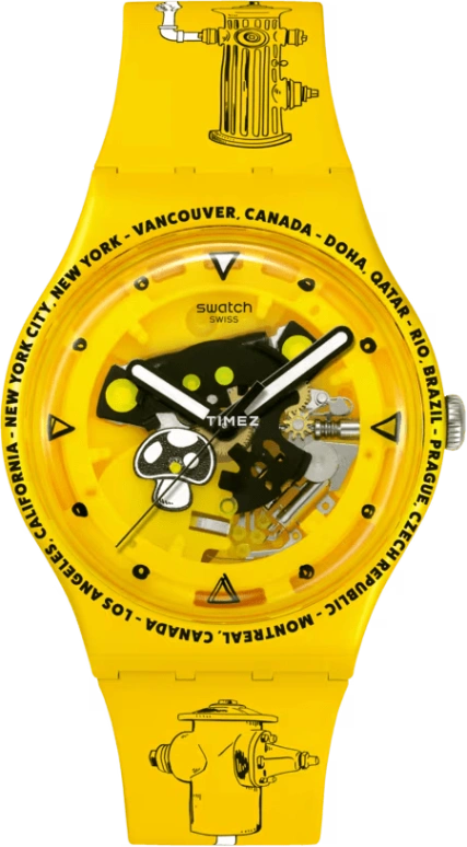 Swatch,Originals 41mm,41mm,Bio-sourced,Yellow,Transparent,Quartz,Round,Yellow,SO29J101