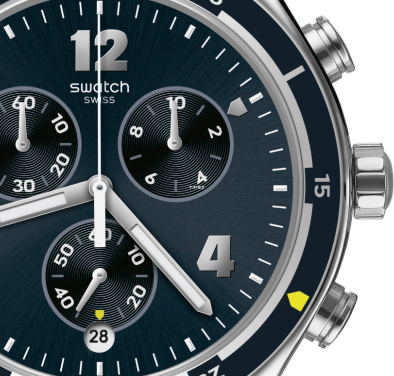 Swatch,IRONY 43mm,43mm,Stainless Steel,Blue,Quartz,Chronograph,Day,YVS457G