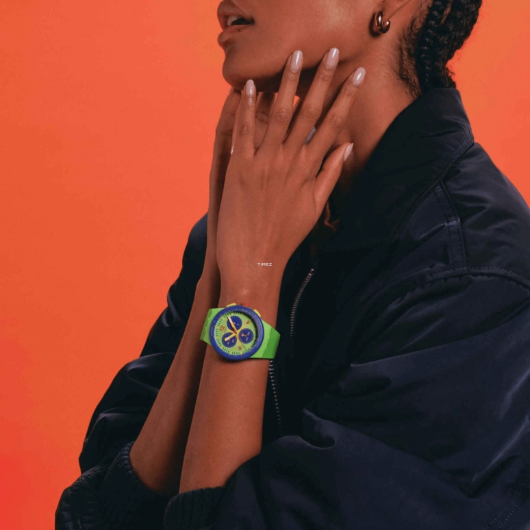 Swatch,Originals 42mm,42mm,Plastic,Blue,Green,Quartz,Chronograph,Round,SUSG101