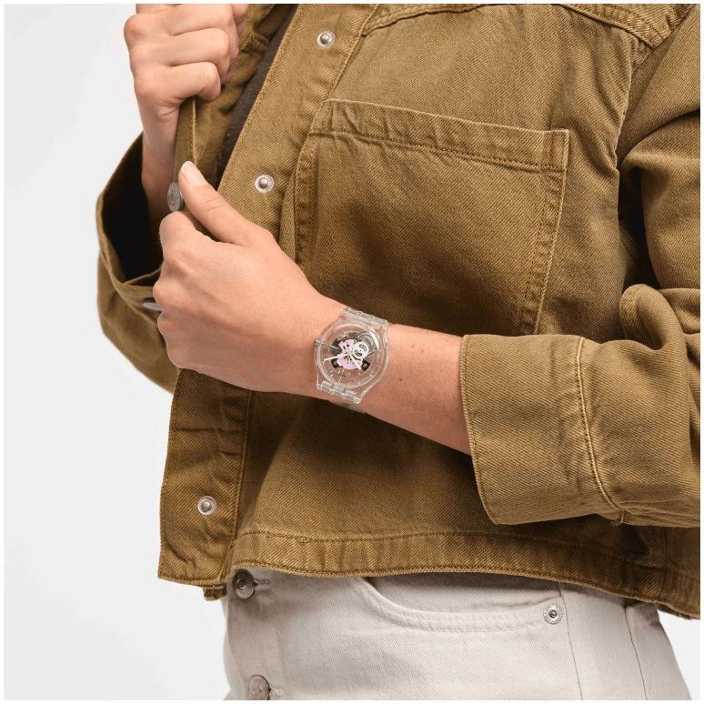 Swatch,Originals 41mm,41mm,Bio-sourced,Transparent,Quartz,Sapphire,Crystal Glass,Round,SO29K104,SO29K104-S06