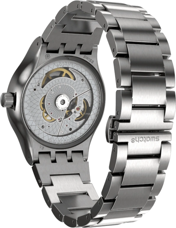 Swatch,IRONY 42mm,42mm,Stainless Steel,Black,Sapphire,Crystal Glass,Open,SY23S406G