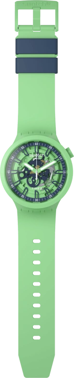 Swatch,Other 47mm,47mm,Plastic,Green,Skeleton,Quartz,Sapphire,Crystal Glass,Round,SB01G101