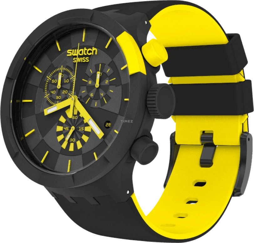 Swatch,THE BOLD 47mm,47mm,Plastic,Black,Sapphire,Crystal Glass,Closed,SB02B403