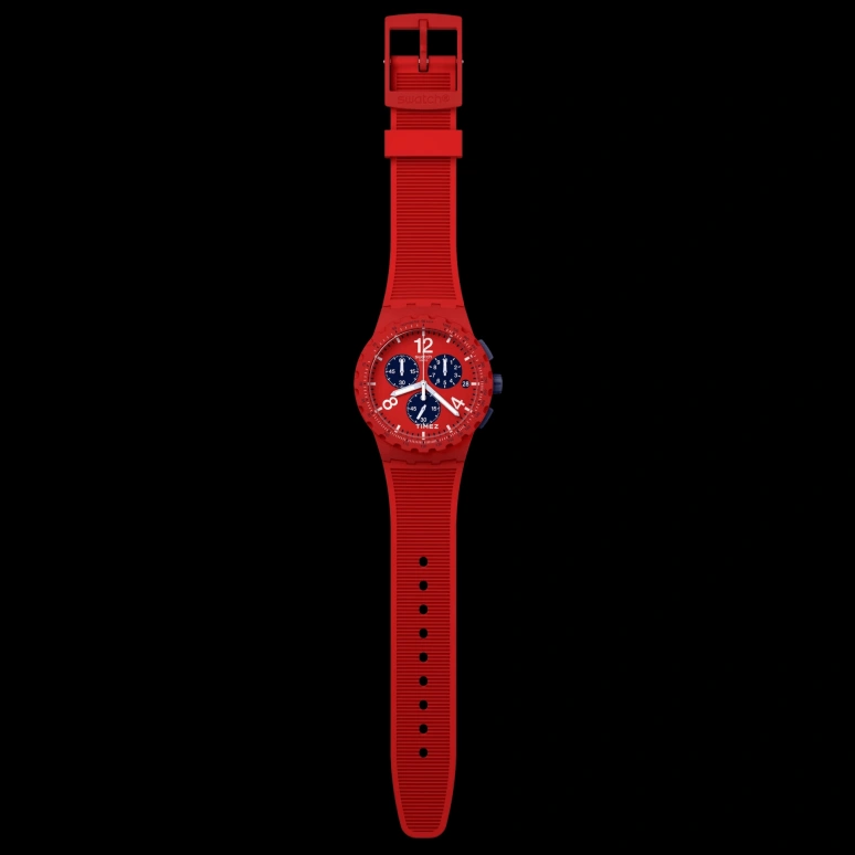Swatch,Originals 42mm,42mm,Plastic,Red,Quartz,Chronograph,Day,SUSR407