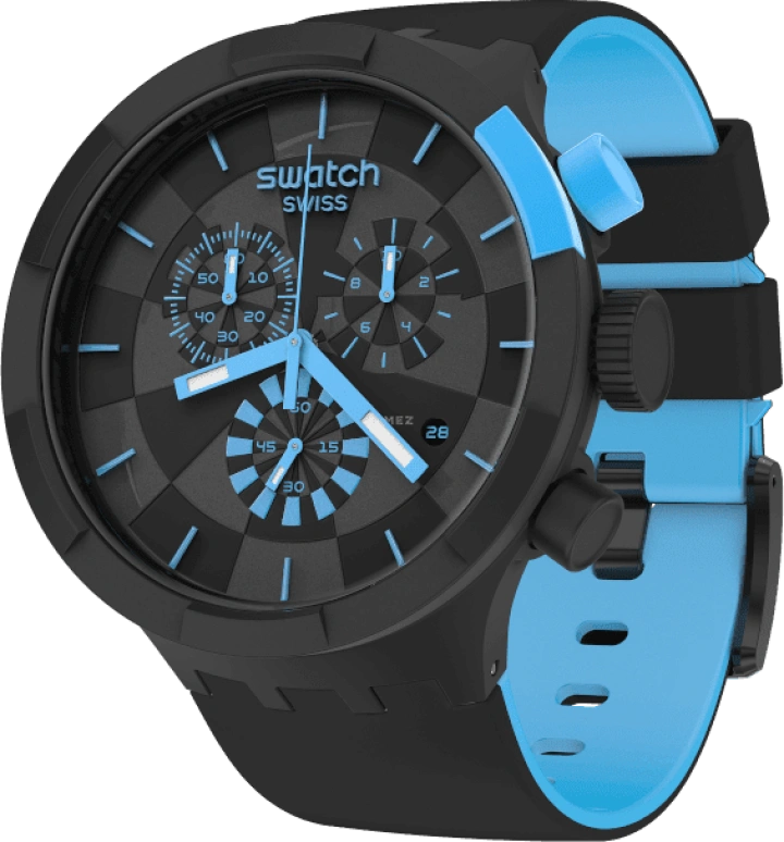Swatch,THE BOLD 47mm,47mm,Plastic,Black,Sapphire,Crystal Glass,Closed,SB02B401