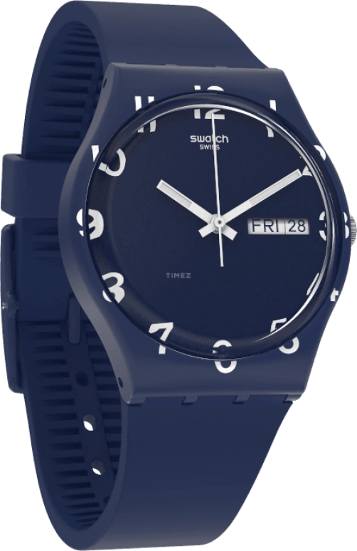 Swatch,Originals 39.20mm,39.20mm,Plastic,Blue,Sapphire,Crystal Glass,Closed,GN726