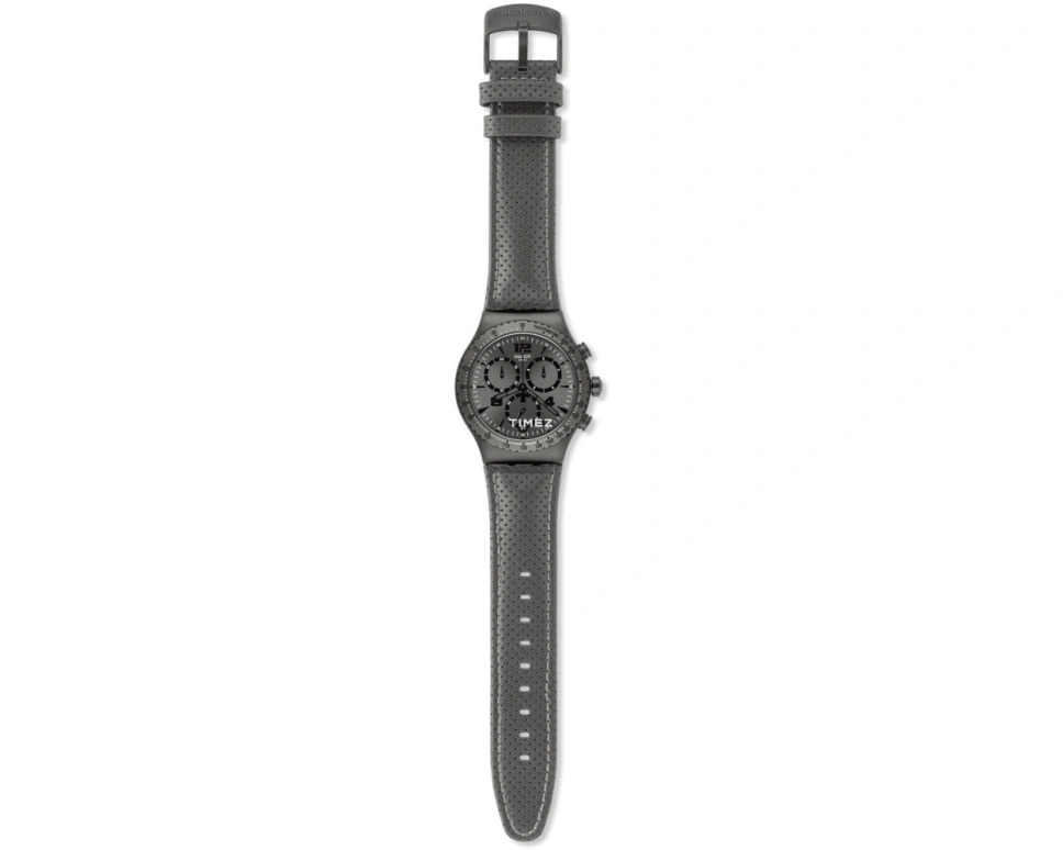 Swatch,Other 43mm,43mm,Stainless Steel,Black,Quartz,Chronograph,Day,YVM400