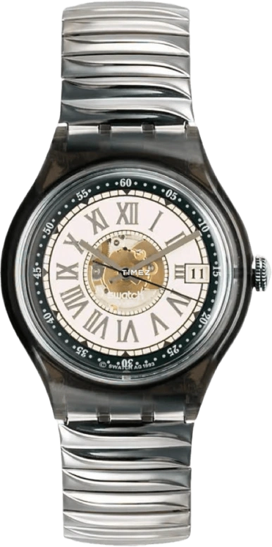 Swatch,Other 36mm,36mm,Plastic,White,Black,Automatic,Day,Sapphire,Crystal Glass,SAM401