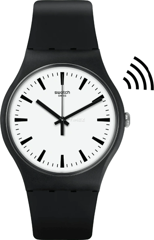 Swatch,Originals 41mm,41mm,Plastic,White,Quartz,Tonneau,Black,SVIB105,SVIB105-5300