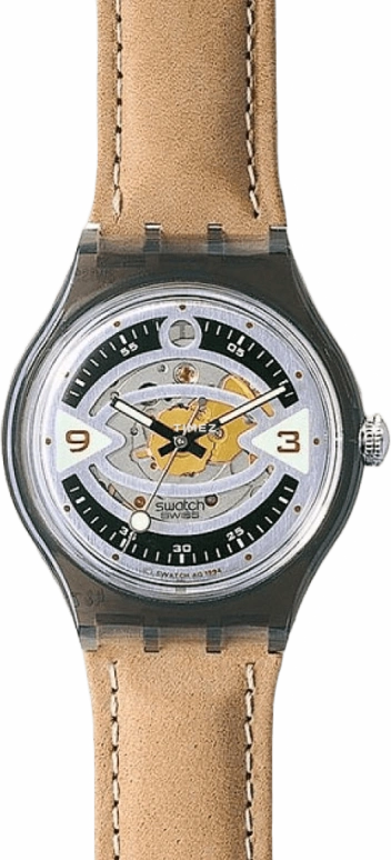 Swatch,Other 36mm,36mm,Plastic,Skeleton,Black,Automatic,Sapphire,Tonneau,SAM106