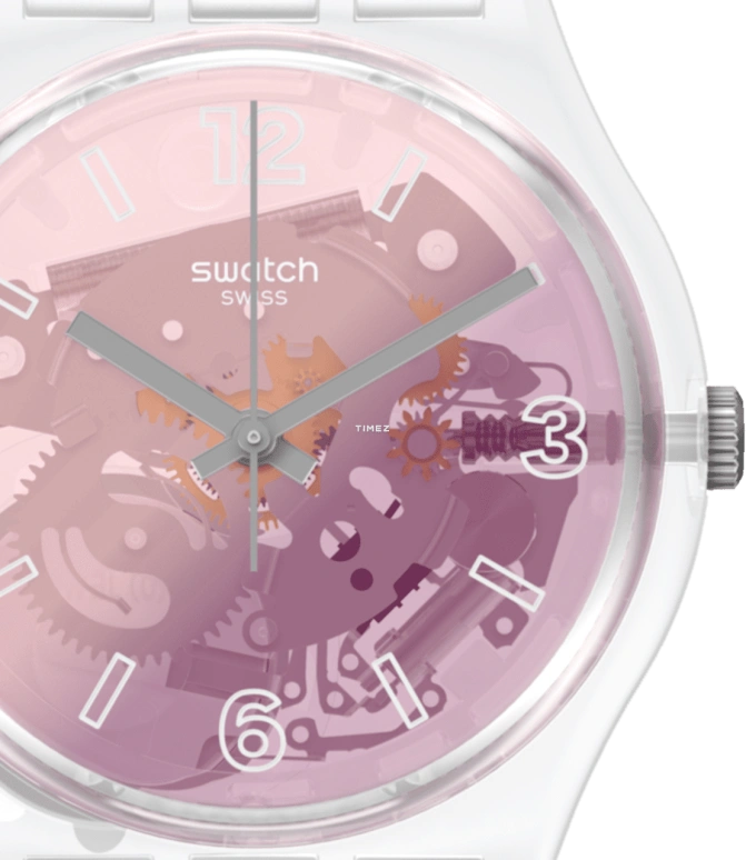 Swatch,Originals 34mm,34mm,Plastic,Pink,Quartz,Tonneau,Transparent,GE290