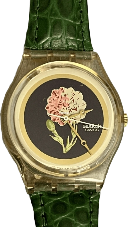 Swatch,Other 34mm,34mm,Plastic,Black,Cream,Quartz,Sapphire,Crystal Glass,Tonneau,GP110