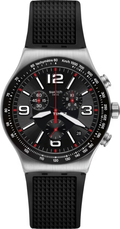 Swatch,IRONY 43mm,43mm,Stainless Steel,Black,Quartz,Chronograph,Day,YVS461
