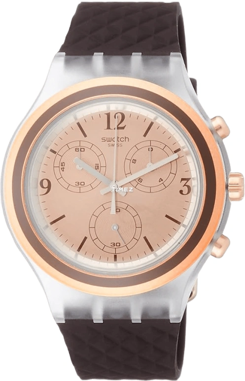 Swatch,IRONY 43mm,43mm,Plastic,Rose Gold,Quartz,Chronograph,Tonneau,SVCK1005