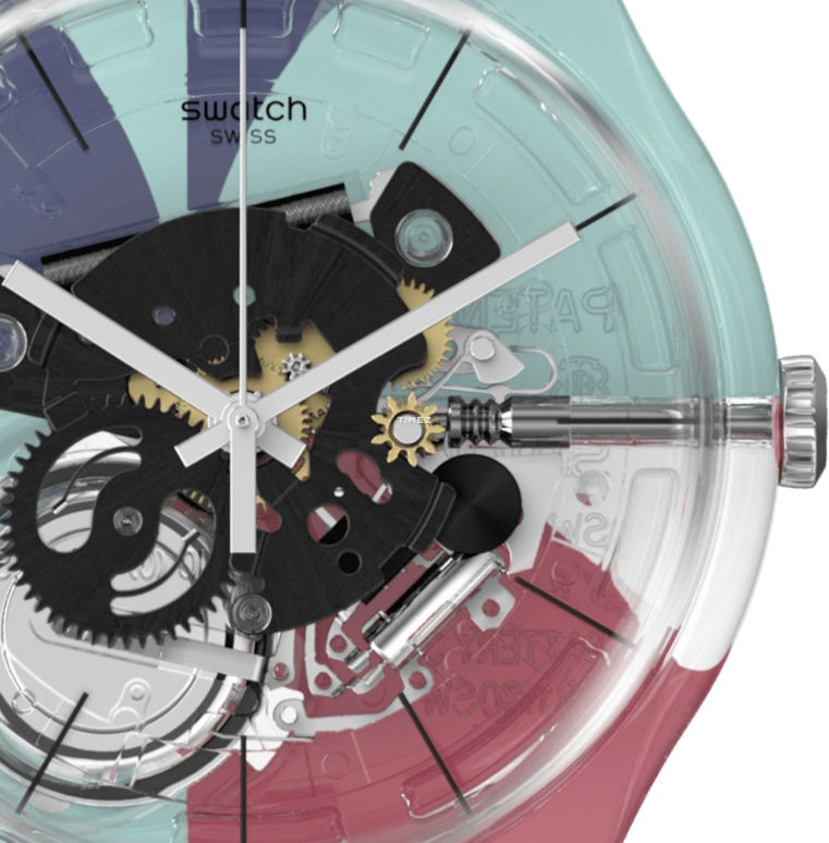 Swatch,Originals 41mm,41mm,Plastic,Green,Blue,Multi-Color,Skeleton,Quartz,Sapphire,Crystal Glass,Round,SUOK144,SUOK144-034