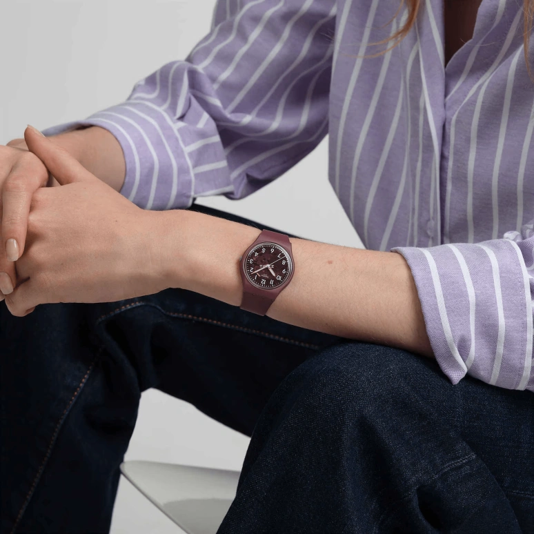 Swatch,Originals 34mm,34mm,Bio-sourced,Burgundy,Quartz,Sapphire,Tonneau,SO28R115