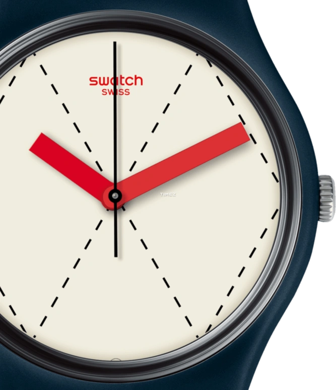 Swatch,Originals 34mm,34mm,Plastic,White,Quartz,Tonneau,Blue,GN255