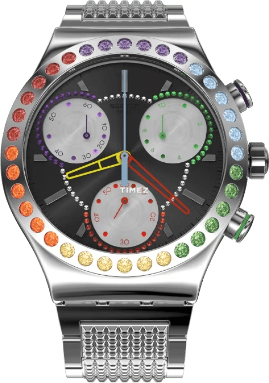 Swatch,IRONY 43mm,43mm,Stainless Steel,Black,Quartz,Chronograph,Tonneau,YVS100G