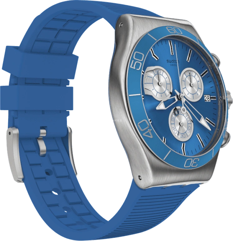 Swatch,IRONY 43mm,43mm,Stainless Steel,Black,Silver,Blue,Minutes,YVS485