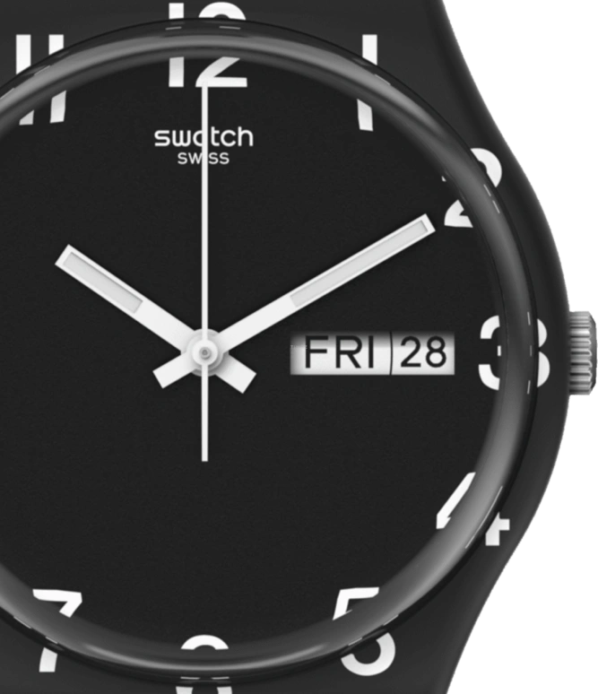 Swatch,Originals 39.20mm,39.20mm,Plastic,Black,Sapphire,Crystal Glass,Closed,GB757