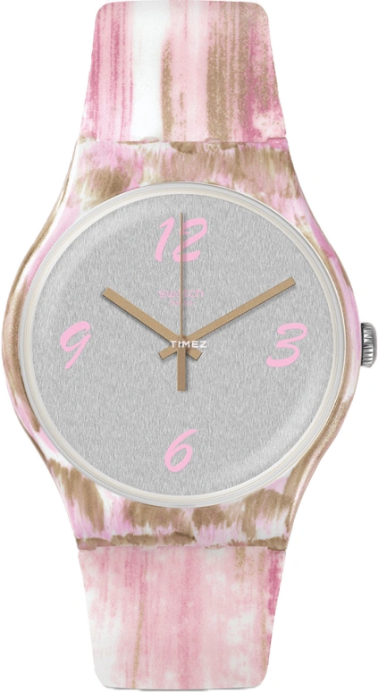 Swatch,Originals 41mm,41mm,Plastic,Grey,Quartz,Tonneau,Pink,SUOW151