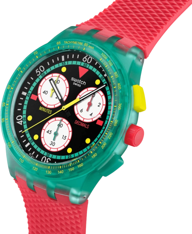 Swatch,NEON 42mm,42mm,Composite,Black,White,Quartz,Chronograph,Round,SUSG102,SUSG102-6000