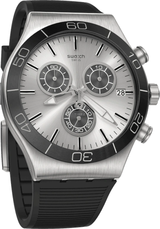 Swatch,IRONY 43mm,43mm,Stainless Steel,Black,Silver,YVS486